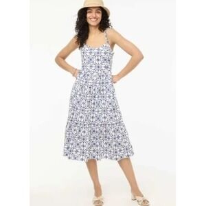 J. Crew Blue and White Floral Tile Midi Dress 8
